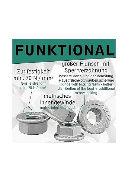 Dın 6923 Uyarınca Kilitleme Dişli Flanş Somunu / Paslanmaz Çelik A2, V2A / Flanşlı ve Kilitleme Dişli, Kemer Somunu (10 Adet, M5) fırsatları