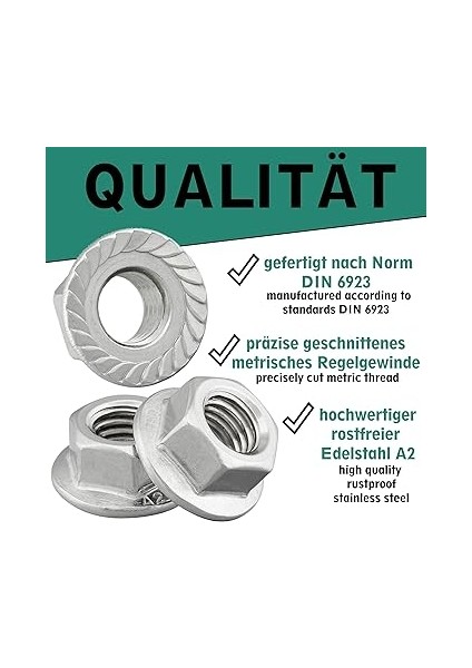 Dın 6923 Uyarınca Kilitleme Dişli Flanş Somunu / Paslanmaz Çelik A2, V2A / Flanşlı ve Kilitleme Dişli, Kemer Somunu (10 Adet, M5) indirimleri