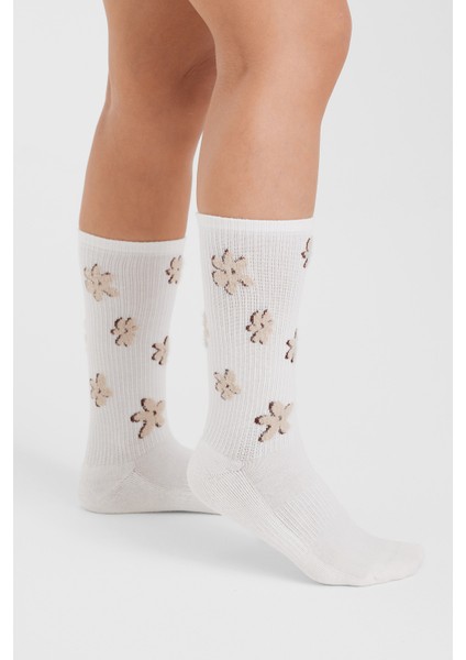 2'li Paket Bej ve Beyaz Tabanı Havlu Çiçek Desenli Dikişsiz Kadın Havlu Pamuklu Soket Çorap indirimleri