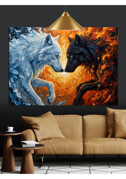 Siyah Beyaz Kurt Dekoratif Kanvas - Mdf Ahşap Tablo fiyatları