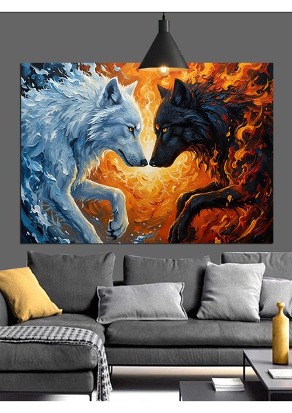 Siyah Beyaz Kurt Dekoratif Kanvas - Mdf Ahşap Tablo modelleri