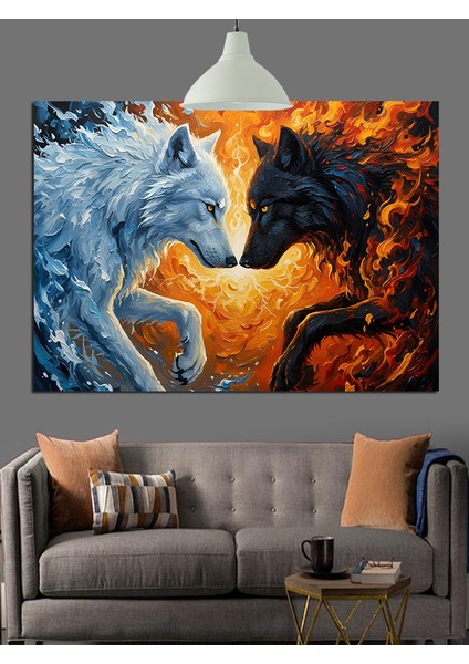 Siyah Beyaz Kurt Dekoratif Kanvas - Mdf Ahşap Tablo fırsatları