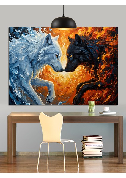 Siyah Beyaz Kurt Dekoratif Kanvas - Mdf Ahşap Tablo indirimleri