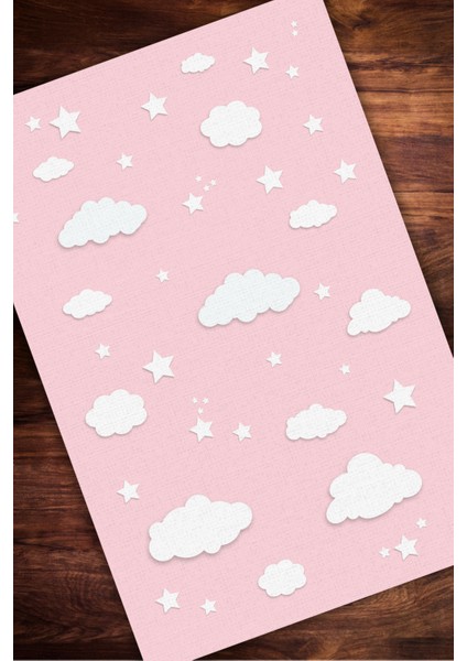 Eğlenceli Pembe Bulutlu Kız Çocuk Odası Halısı Dijital Baskılı Dokuma Kaymaz Taban Yıkanabilir Antialerjik modelleri