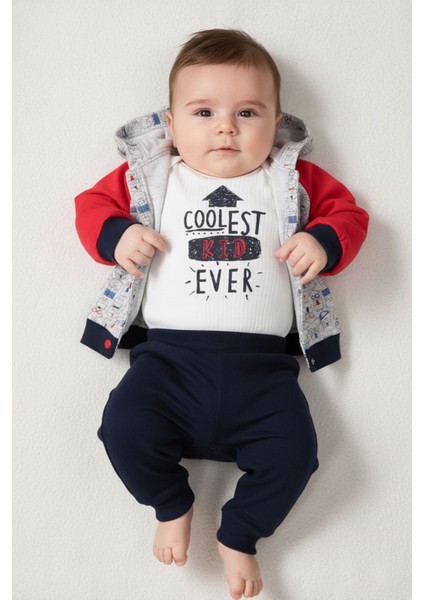 Erkek Bebek Pamuklu Kapüşonlu Ceketli 3-12 Ay 3 Lü Trend Takım - 6131 fiyatları