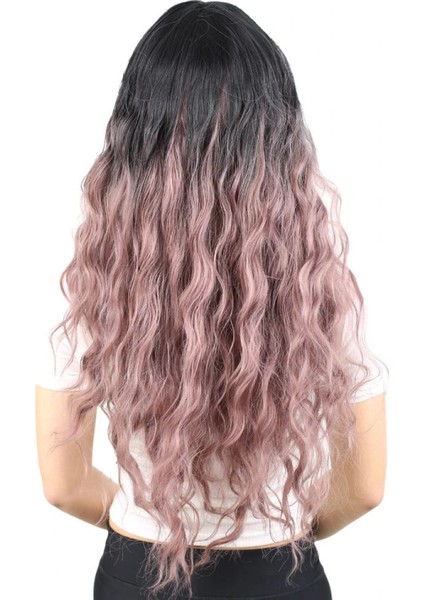 Perçemli Uzun Su Dalgası Fiber Sentetik Peruk- Siyah / Gül Kurusu Ombreli fırsatları