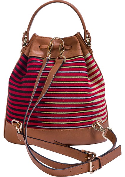 Kuz - Taba Deri ve Ince Çizgi Desenli Sırt, Omuz ve El Çantası modelleri