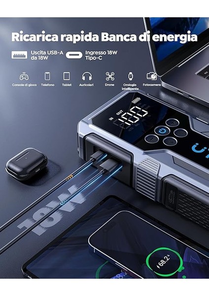 Js-9 Jstar 9 15000MAH 1500A Akü Takviye Cihazı + Lastik Şişirme Pompası Taşınabilir Jump Starter (Çanta+Powerbank+Led Lamba+Lcd Ekran) indirimleri