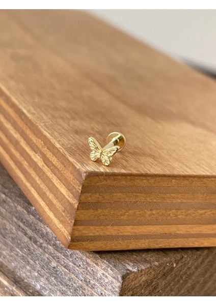 925 Ayar Gümüş Kelebek Dudak Kıkırdak Helix Tragus Piercingi Gümüşl Piercing