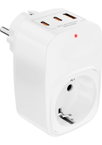 Akım Korumalı Priz 1x Priz, 2x Type-C, 1x USB Port Çıkışlı Tekli (Beyaz)