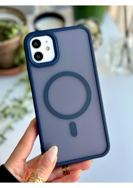 Aksesuar 11 (12 Görünümlü) Uyumlu Mat Lacivert Kablosuz Şarj Özellikli Darbe Önleyici Şeffaf Silikon Kılıf - Lacivertmat