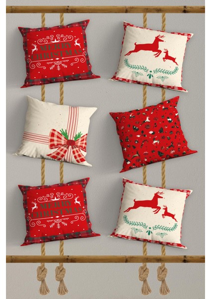 6’li Yılbaşı Desenli, Dekoratif Çift Tarafı Dijital Baskı, Yastık Kılıfı, Kırlent Kılıfı, Fermuarlı