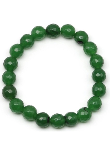 Tayvan Yeşim Doğal Taş Bileklik 10 mm Fasetli Yuvarlak Kesim