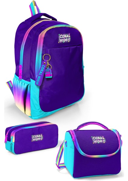 Rainbow Fermuarlı Mor 3’lü Okul Çanta Seti