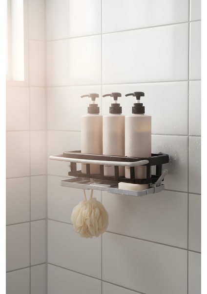 Duş Için Banyo Rafı – Suya Dayanıklı Yapışkanlı Siyah - Gri Organizer - (Yapışkan ile Gönderim)