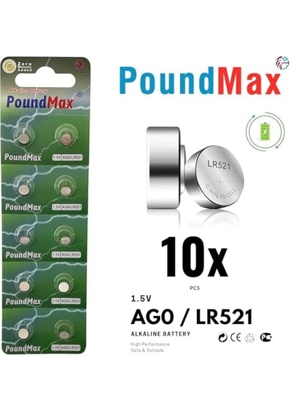 10 Adet Ag0 (LR521,LR63,379) 1.5V Alkalin Düğme Pil modelleri