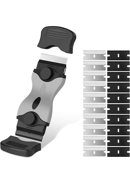 Kazıyıcı, Çok Amaçlı Cam Seramik Kazıyıcı, 20 Yedek Bıçak Içerir, Etiket, Çıkartma, Mühür Veya Cam Boya (Gri Siyah)