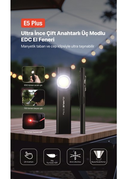 E5 Plus - Ultra Ince, Manyetik, Şarjlı LED Fener