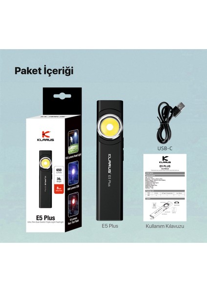 E5 Plus - Ultra Ince, Manyetik, Şarjlı LED Fener fiyatları