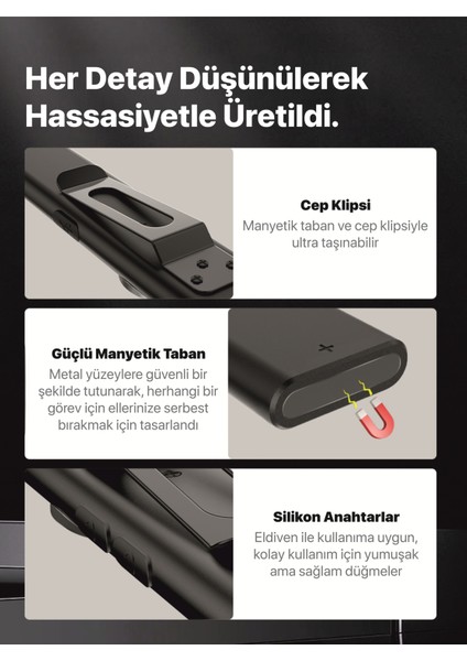 E5 Plus - Ultra Ince, Manyetik, Şarjlı LED Fener