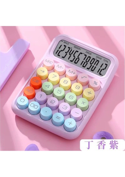 Pinterest Renkli Hesap Makinesi 12 Haneli Yuvarlak Tuşlu Şirin Hesap Makinesi - 4 Fonksiyonlu