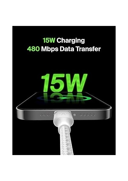 Örgülü Usb-C Kablosu (Boost Charge Usb- C-Usb Kablosu, NOTE10, S10, Pixel 4, iPad Pro, Nintendo Switch ve Daha Fazlası Için USB C Tipi Kablosu) 2 Metre, Beyaz fiyatları