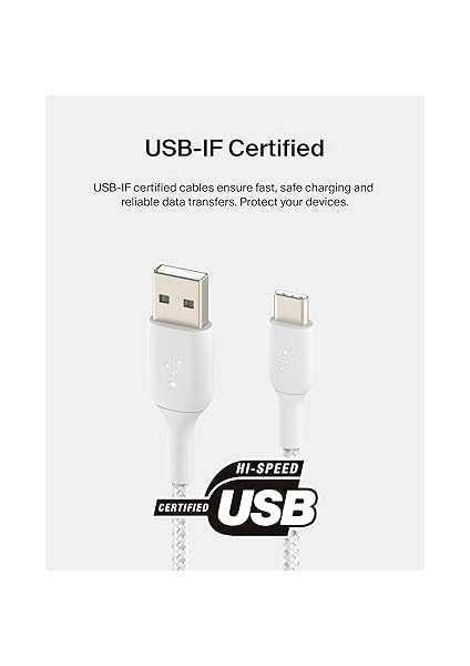 Örgülü Usb-C Kablosu (Boost Charge Usb- C-Usb Kablosu, NOTE10, S10, Pixel 4, iPad Pro, Nintendo Switch ve Daha Fazlası Için USB C Tipi Kablosu) 2 Metre, Beyaz modelleri