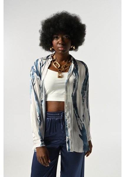 Kadın Şerit Desenli Oversize Kesim Gömlek fiyatları