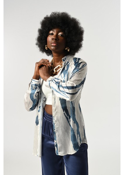 Kadın Şerit Desenli Oversize Kesim Gömlek modelleri