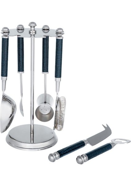 La Medore Blue Croco Leather Bartool Set L 4X14X27 cm