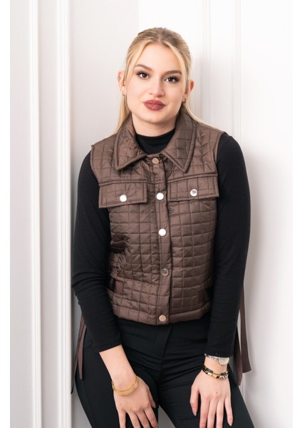 Grogren Yan Kemerli Kapitone Klasik Yelek 9139