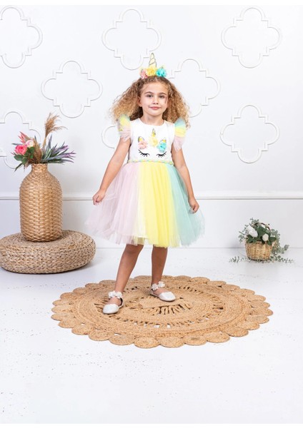 Kız Çocuk Unicorn Tütülü Elbise Kostüm Modeli