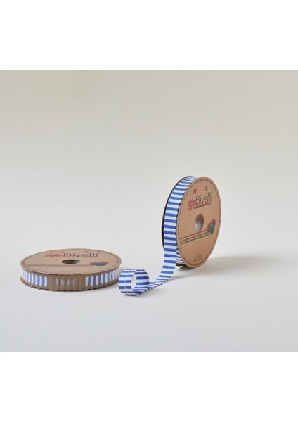 Biye Kalın Çizgili Katlı F01 Mavi 2 cm 25 Metre %65 Koton %35 Polyester