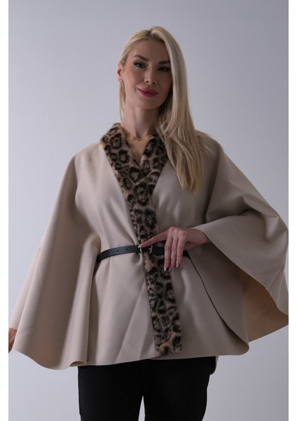 Taş Yanları Leopar Kürk Detaylı Kemerli Panço 47122726.50