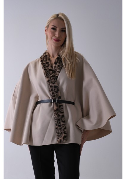 Taş Yanları Leopar Kürk Detaylı Kemerli Panço 47122726.50 fiyatları