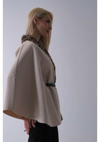 Taş Yanları Leopar Kürk Detaylı Kemerli Panço 47122726.50 fırsatları