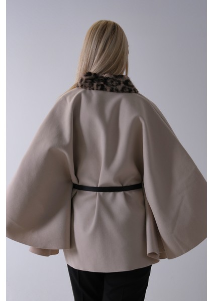 Taş Yanları Leopar Kürk Detaylı Kemerli Panço 47122726.50 indirimleri