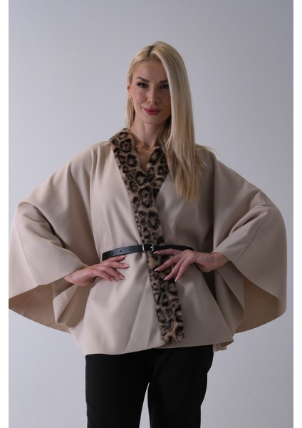 Taş Yanları Leopar Kürk Detaylı Kemerli Panço 47122726.50