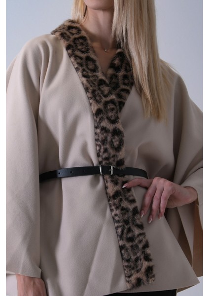 Taş Yanları Leopar Kürk Detaylı Kemerli Panço 47122726.50