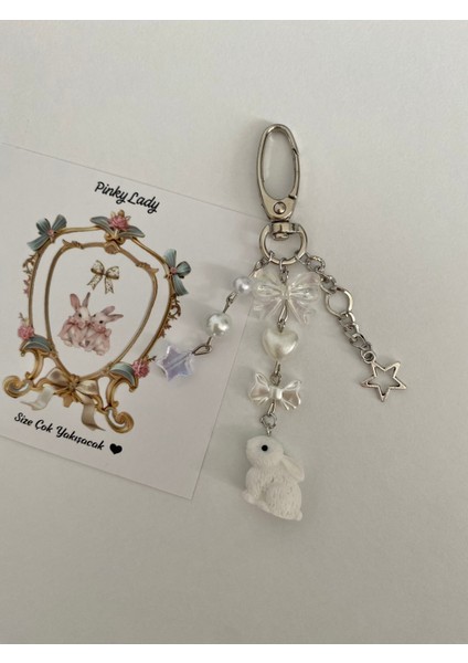 Rabbit Fiyonk Coquette Tasarım Çanta Süsü Çanta Charmı Anahtarlık modelleri