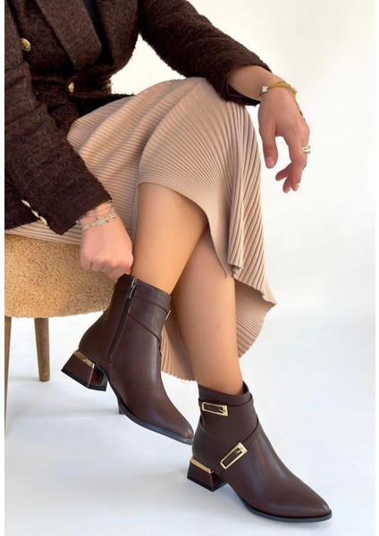 Inay Kahverengi Cilt Topuklu Bot