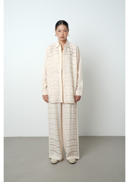 Kadın Yatay Şerit Taş Işlemeli Düz Renk Oversize Gömlek fırsatları