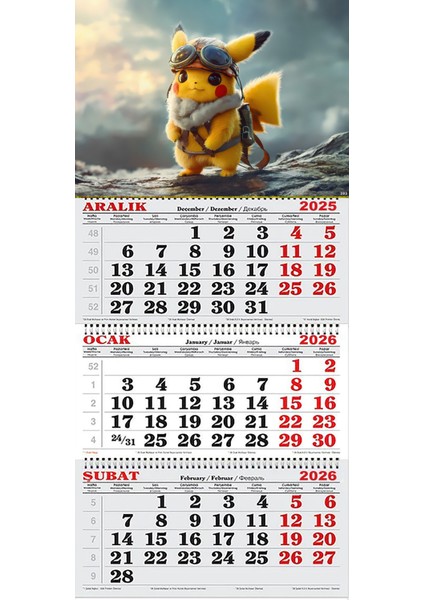 2026 Yılı Gemici Takvimi- Pikachu