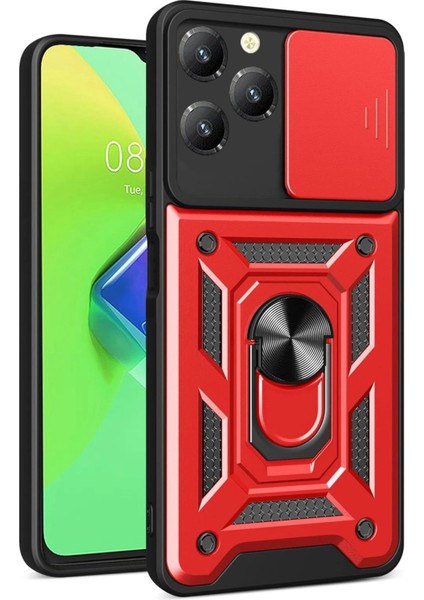 Infinix Hot 40 Pro Kılıf Pars Lens Yüzüklü Silikon - Kırmızı - MRS2175-5057