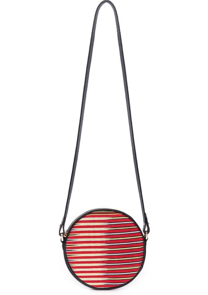 Çona Maxi - Ince Çizgili Siyah Deri Yuvarlak Çanta