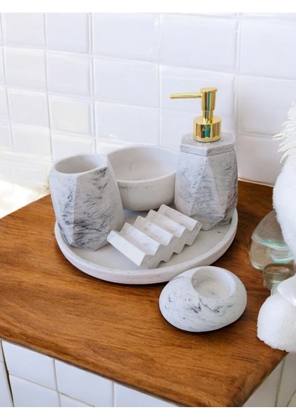 6'lı Mermer Desenli Beton Banyo Seti Sıvı Sabunluk Diş Fırçalığı Aksesuar Takımı fırsatları