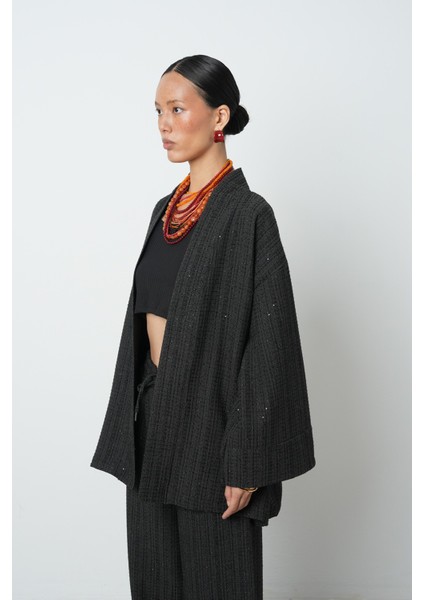 Kadın Düz Renk Simli Rahat Kalıp Tesettür Kimono fiyatları