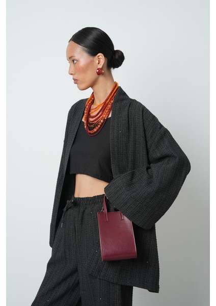 Kadın Düz Renk Simli Rahat Kalıp Tesettür Kimono modelleri