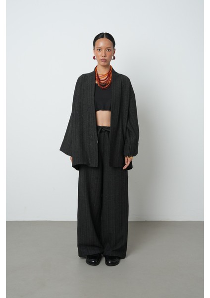 Kadın Düz Renk Simli Rahat Kalıp Tesettür Kimono fırsatları