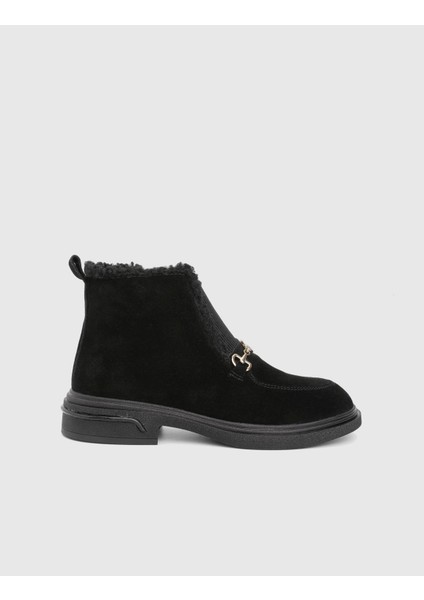 Esther Hakiki Süet Deri Peluş Siyah Kadın Bot modelleri